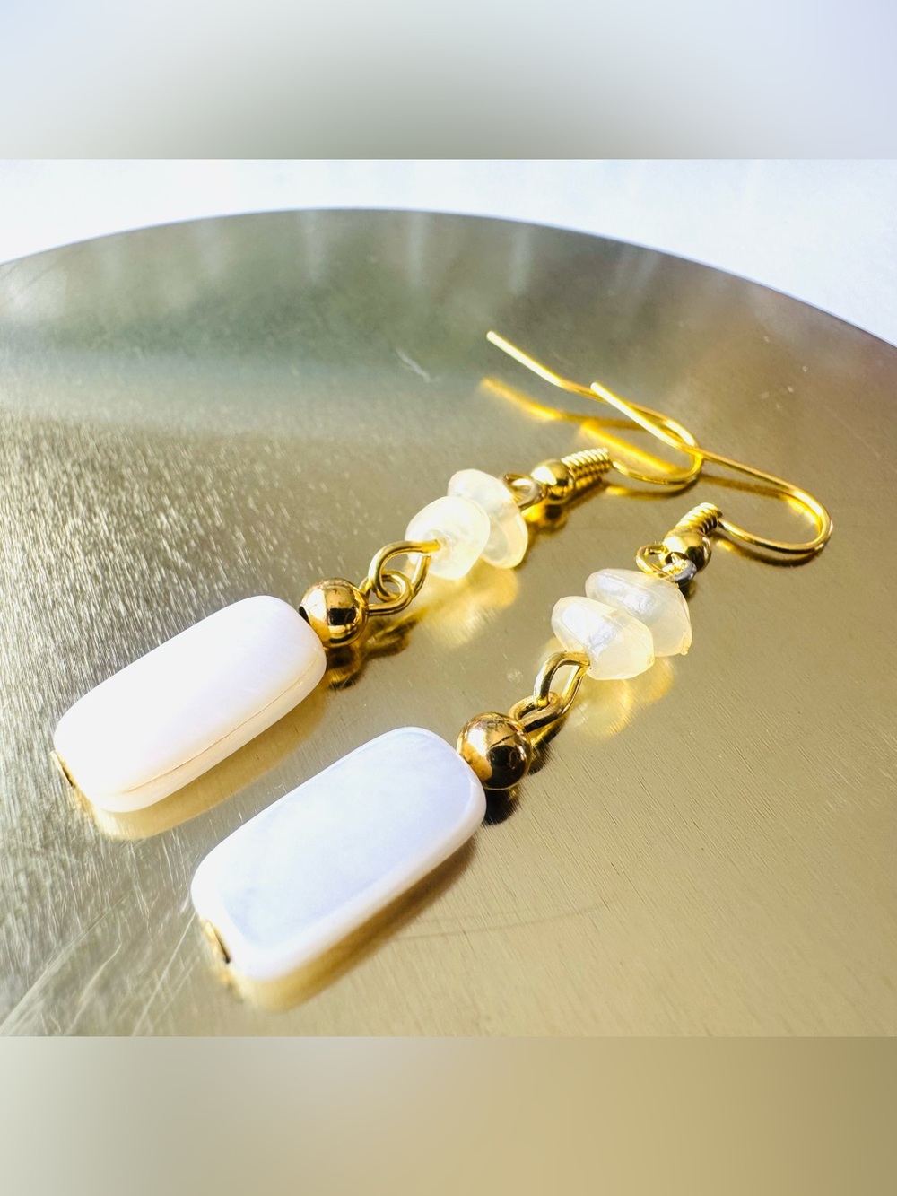 White Mother of Pearl with gold accents Earrings